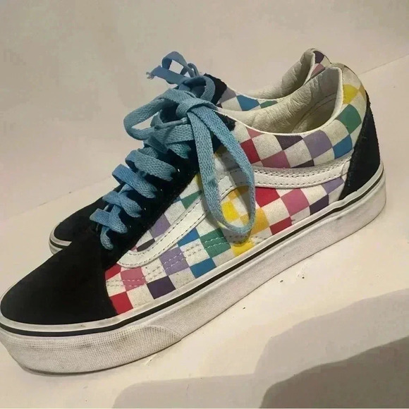 Vans Shoes - Vans Old Skool Black, White & Rainbow Checkerboard Skate Shoes